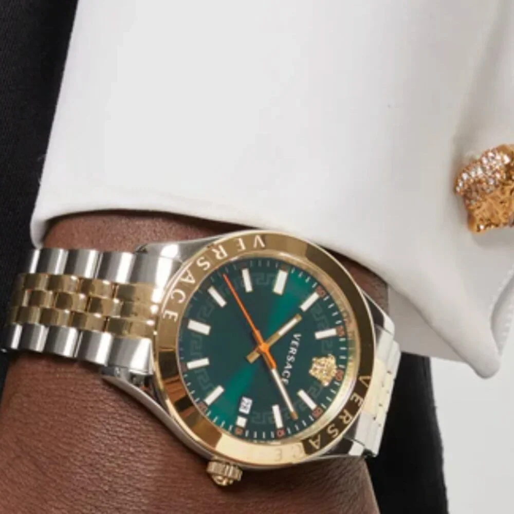Versace Green Face Men's Dial Two-Tone Swiss Quartz Watch